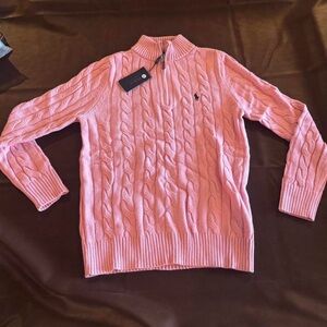 Ralph Lauren Pink Cable-Knit Quarter-Zip Pullover